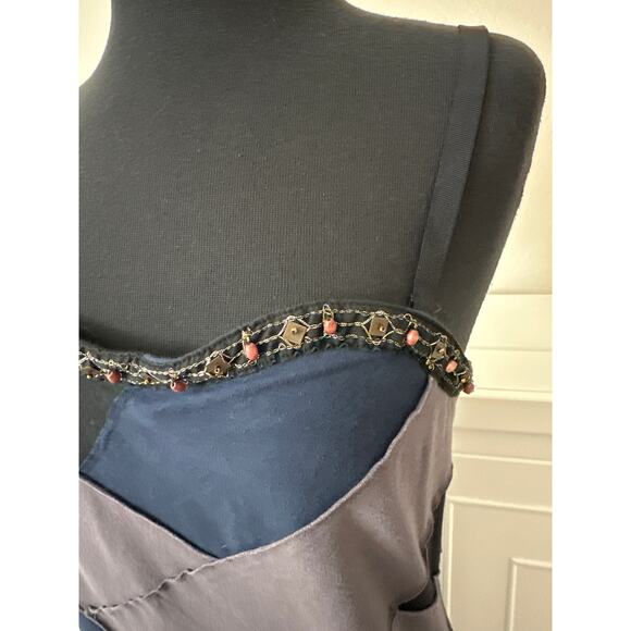 Free People Patchwork Sleeveless Bodycon Mini Dress Beaded Neckline Size L Boho - Picture 4 of 11